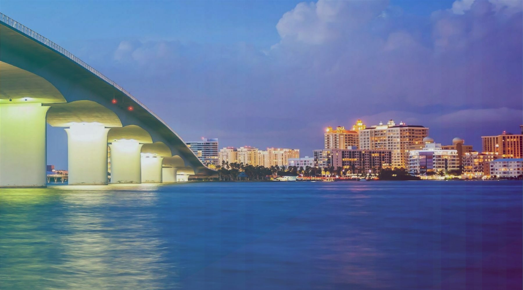 Downtown Sarasota and the Ringling Bridge viewed from the water