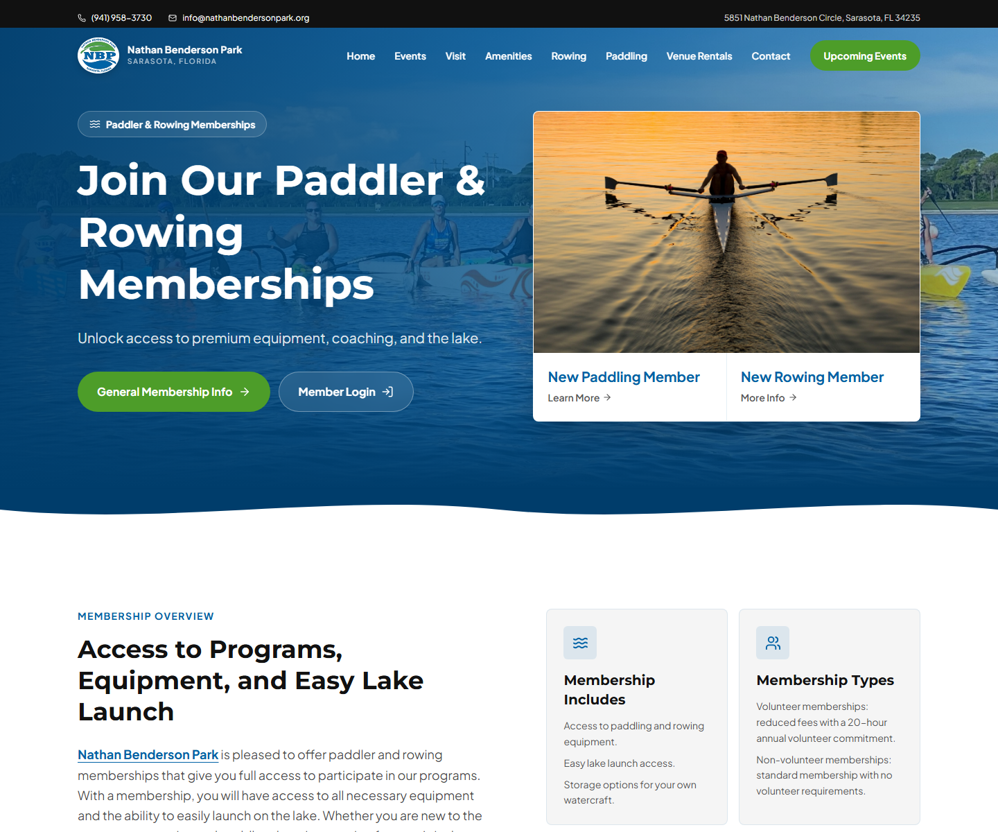 Nathan Benderson Park membership page