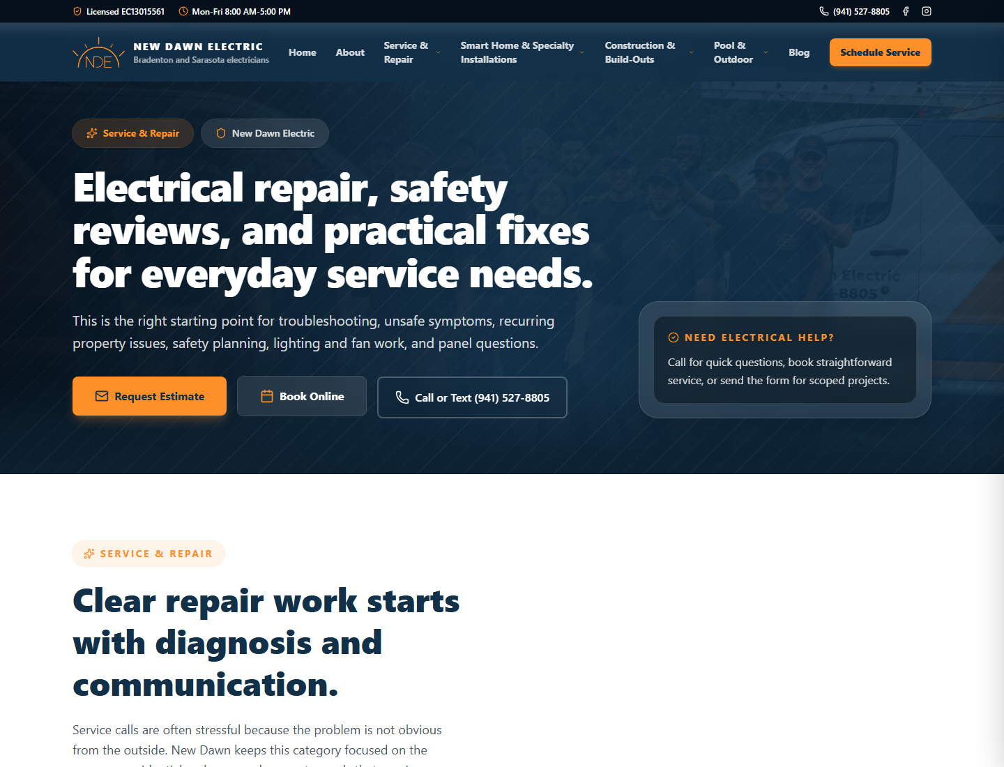 New Dawn Electric service and repair page