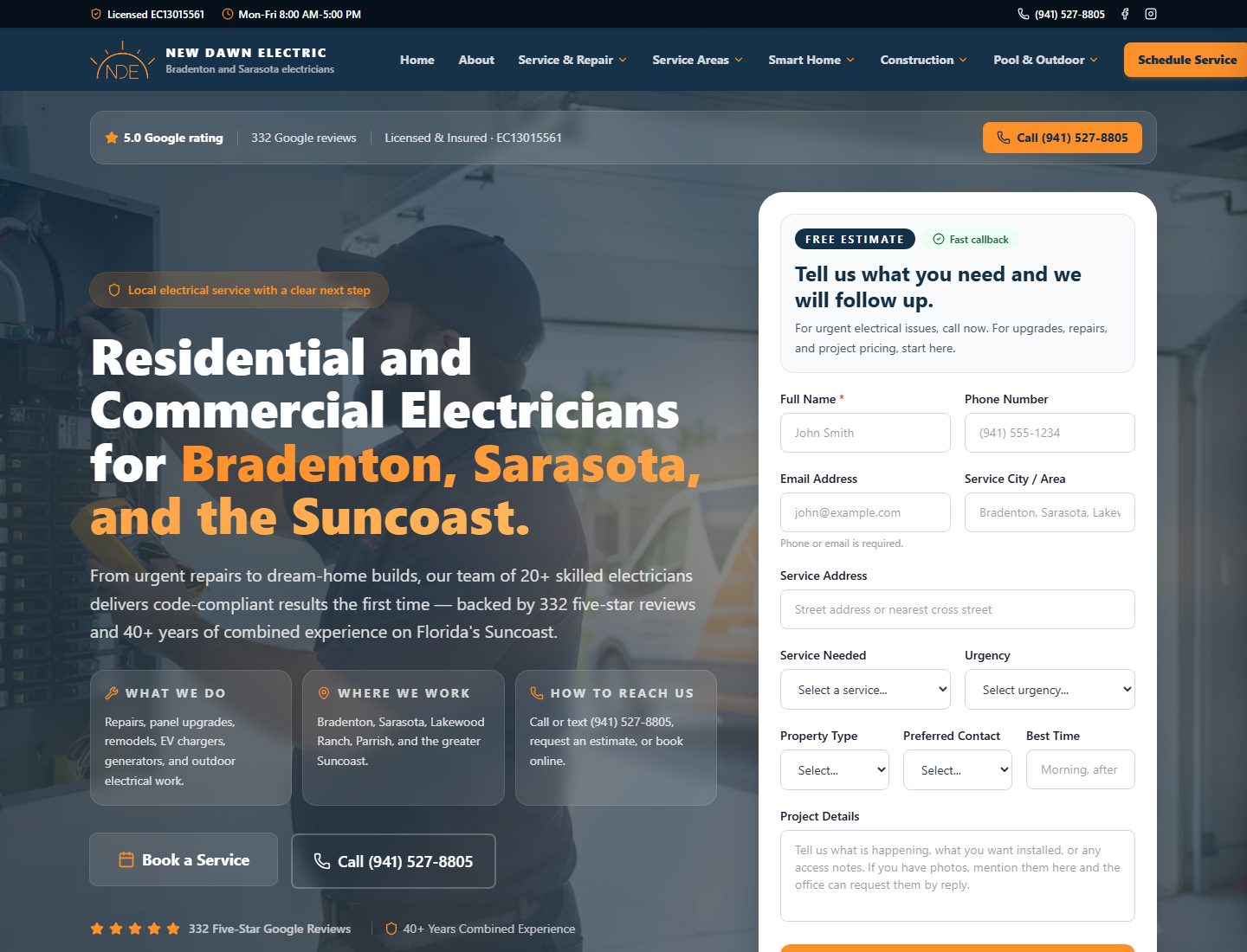 New Dawn Electric website shown as WebInk project work