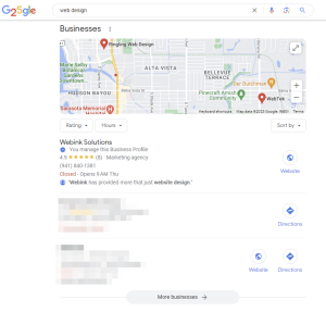 Screenshot of Google Local Pack in Search Engine Results Page showcasing local businesses listings relevant to the search query, illustrating the benefits of Local SEO for local visibility.